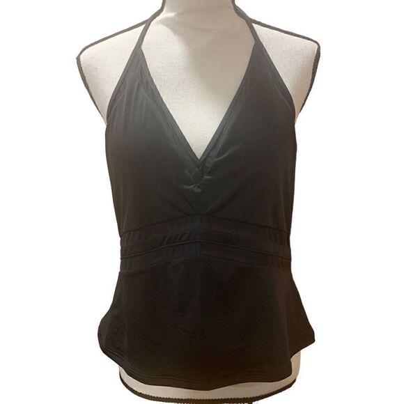 Bar lll “Run Wild” Tankini Black Mesh-Trim Stretchy Tied V-Neck Women XL NWT - Picture 2 of 9